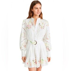 HEMANT & NANDITA White Floral Long Sleeve Dress
